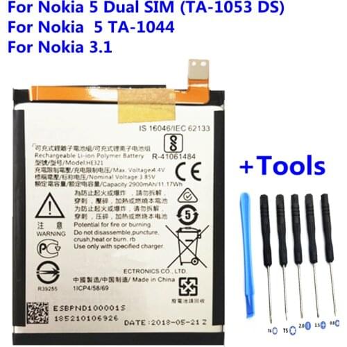 100% High Quality 2900mAh HE321 HE336 Battery For Nokia 5 Dual SIM (TA-1053 DS) For Nokia 3.1 mobile phone