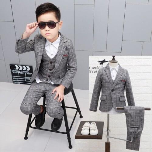 Children Suit Baby Boys Suits Kids Boy Blazer Boys Formal Suit For Weddings Boys Clothes Set Jackets+Vest+Pants 3pcs 4-12Y