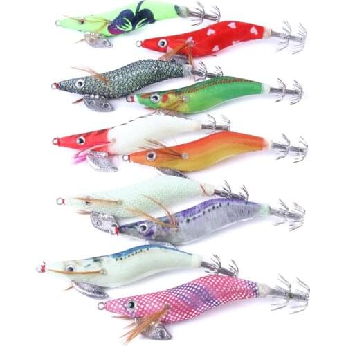 4Pcs Squid Jig Hook Wood Shrimp Fishing Lure Mix Color Umbrella Hook Octupus Lures Random Color 10cm 11g
