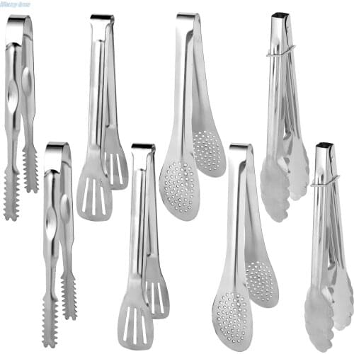 8 Pieces Stainless Steel Food Serving Tongs Anti Heat Buffet Tongs Metal Cooking Kitchen Barbecue/Steak Clip