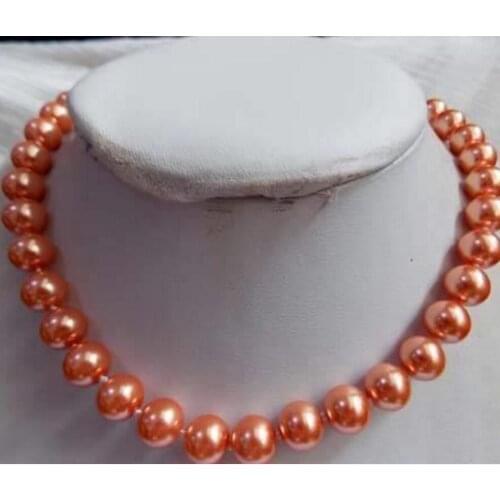Free shipping 10mm Orange Shell Pearl Round Beads Necklace 18