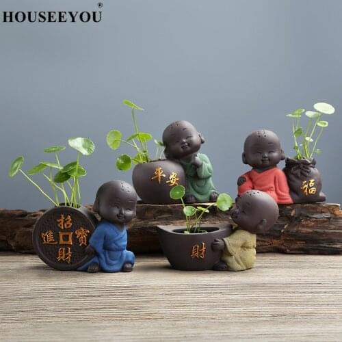 Free Shipping Zisha Cute Little Monk Flower Pot Lucky Ping An Tea Ceremony Office Character Tea Pets Decoration