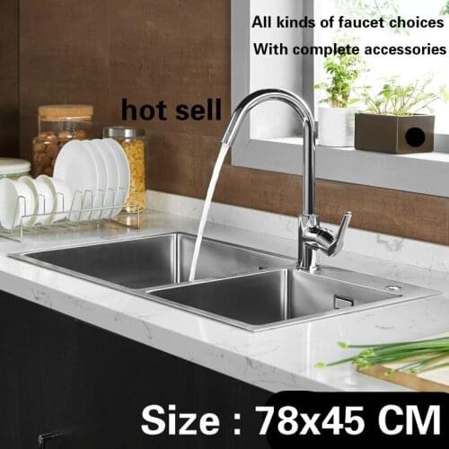 Free shipping Standard Kitchen sink 3 mm handcraft double groove food grade 304 stainless steel durable hot sell 780x450 MM