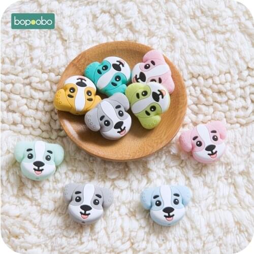 Bopoobo 3pc Silicone Teethers Mini Puppy Baby Toothing Toys Can Chew Food Grade Silicone Beads DIY Jewelry Bracelet Crib Dog Toy