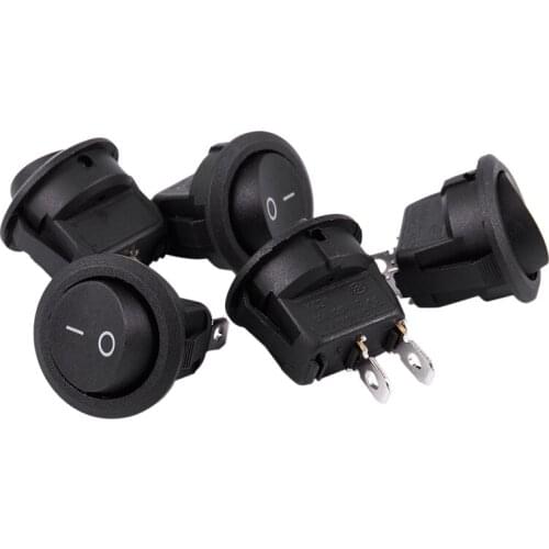 WSFS Hot 5Pcs SPST Black Button On/Off Round Rocker Switch AC 6A/250V 10A/125V