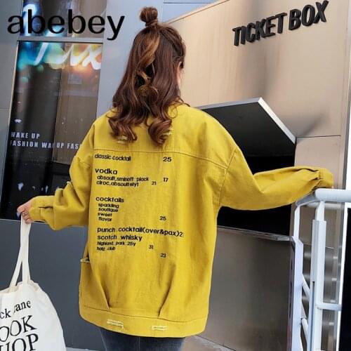 Boyfriend Style 2020 Denim Jackets Women Hole Long Sleeve Vintage Jean jacket Denim Loose Spring Autumn Denim Coat Jean A530