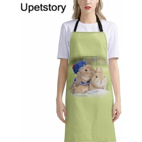 Kawaii Rabbit Printed Women Kitchen Aprons Cooking Polyester Oil-proof Adult Bibs Antifouling Chef Apron Cleaning Accessories