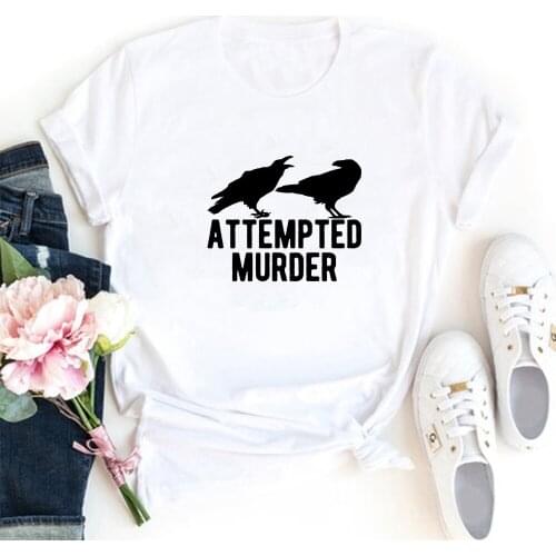 Two Birds Pattern T-shirt Femme Cute Funny Womans TShirt Tops Aesthetic Streetwear Fashion O-neck T Shirts Cotton Woman