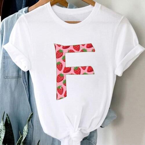 Womens T-shirt Custom Letter A B C T-shirt Strawberry graphic tshirt Women Fashion Top Female Summer Short Sleeve t-shirt femme