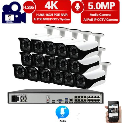 16CH 4K 5MP POE NVR Surveillance System 5.0MP Audio Poe IP Camera 16 Channel NVR Kit Video Surveillance Set IOS Android View
