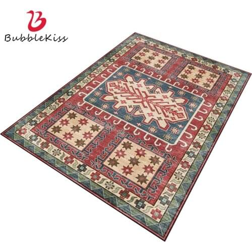 Bubble Kiss Customized Carpets For Living Room Red Bottom Green Edge Rug Ethnic Style Home Geometric Pattern Decor Floor Mats