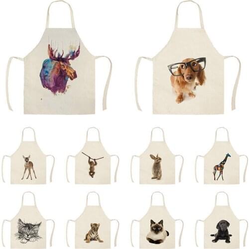 Cute Pet Cat Dog Puppy Monkey Kitchen Aprons Unisex Dinner Party Cooking Bib Funny Pinafore Cleaning Apron WQE437
