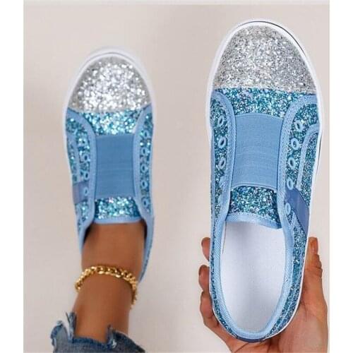 New spring and autumn vulcanized flat shoes sequin loafers womens shoes loafers womens casual walking shoes43