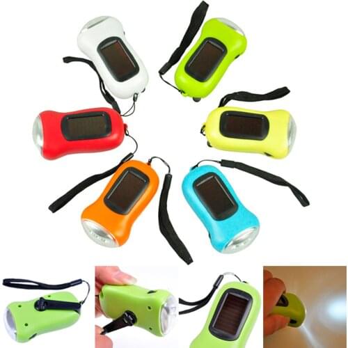 Mini LED Hand Crank Dynamo Solar Power Rechargeable Carabiner Camping Flashlight GK99