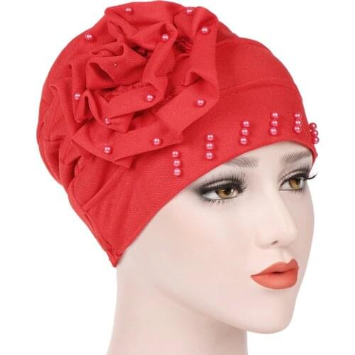 Fashion flower muslim hijab caps solid arab wrap head Inner hijabs cotton Beads turban bonnet for women islamic underscarf cap