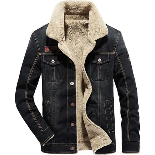 Mens jackets plus size casual autumn and winter long-sleeved plush fashion denim jackets mens winter jackets and coats
