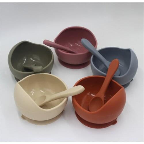 1set Baby Feeding Bowl Set Silicone Non-Slip Baby Learning Dishes Suction Bowl Spoon Set Baby Feeding Products