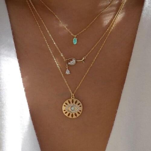 2020 New Bohemian Evil Eye Necklaces Multilayer Crystal Zircon Pendant Necklace For Women Gold Chain Retro Charm Jewelry Gift