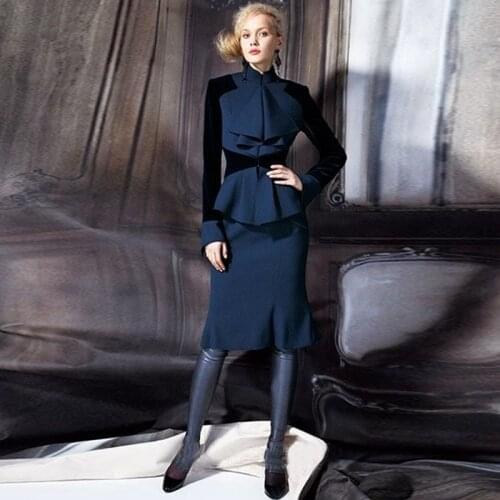 New Fashion High Quality Party Workplace Sexy Long Sleeve Jacket Mermaid Pencil Half Skirt Vintage Elegant Chic WomenS Sets