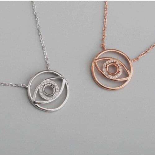 5MM Solid 925 Sterling Silver Rose Gold Round Eye Gemstone Prong Bezel Settings DIY Pendant Necklace 16''+2'' 1411238