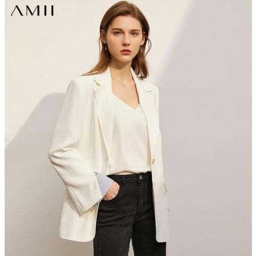 Amii Minimalism Spring New Causal Womens Office Suit Fashion Lapel Patchwork Womens Jacket White Womens Coat Tops 12170081