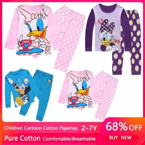 Spring Autumn Daisy Duck Kids Girls Clothes Baby Pure Cotton Pajamas Long Sleeved Cartoon Childrens Sleepwear