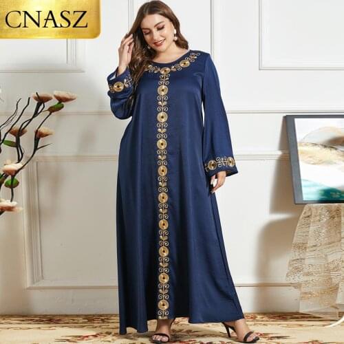 Dresses For Women 2021 Plus Size Womens Embroidery Long-Sleeved Muslim Womens Skirt Casual Long Skirt Islamic Turkey Fashion