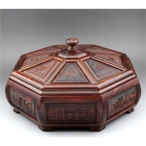 Red sour branches dried fruit tray solid wood, mahogany candy box, living room retro compartment covered snacks tray-style gifts