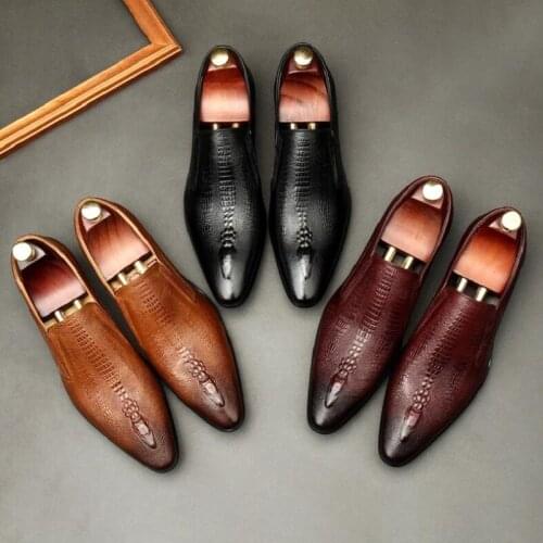 Handmade Mens Wedding Oxford Shoes Black Wine red Genuine Leather Mens Dress Shoes Slip On Business Formal Shoes For Men 1a11