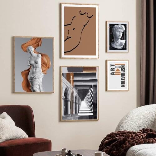 Modern Design Statue Decorative Picture Brown Abstract Poster Print Nordic Canvas Painting Home Decor Living Room Aisle Wall Art