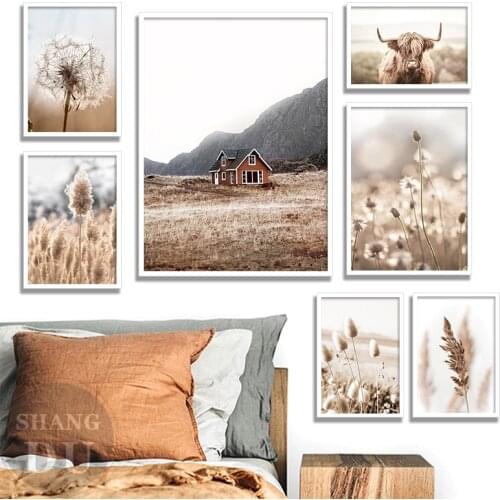 Modern Autumn Landscape Poster Home Decor Canvas Painting Wall Art Print Grass Flower Animal Scenery Picture for Bedroom Decor