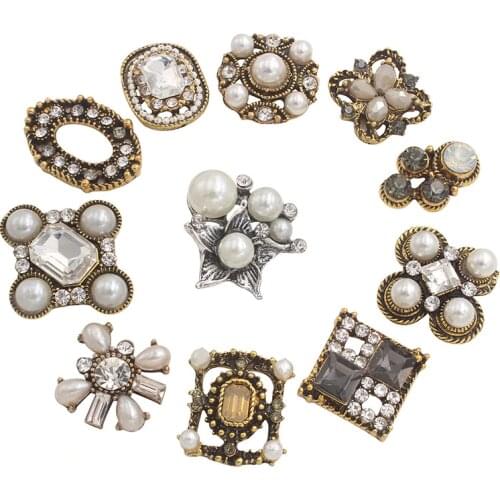 Rhinestone Flatback Vintage Pearl Button Decorative For Craft Embellishments Handmade Decoration Metal Retro Buttons Applique