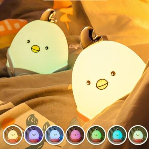 LED Night Light Silicone Touch Sensor 7 Colors Light Smart Chicken Night Table Lamp Light for Room Kid Baby Bedroom Home Decor