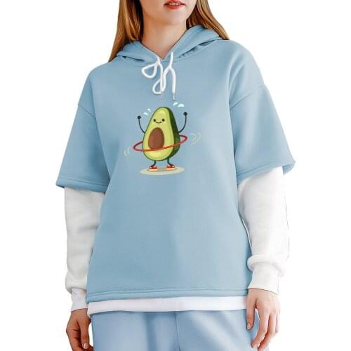 Oversized Sweatshirt Harajuku Avocado Graphic Cartoon Hoodie for Women Casual Full Sleeve Tops Thermal Color Block Soft Hoodies