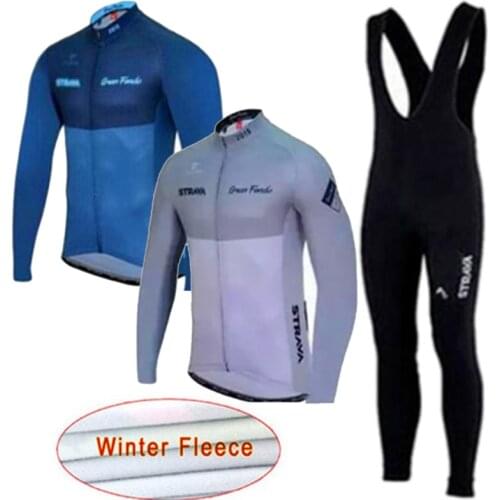 Strava 2019 cycling jersey pro team winter thermal fleece Long Sleeve Set Maillot Ropa Ciclismo Hombre invierno Bike clothing