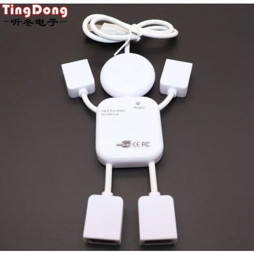 4 Port USB 2.0 High Speed Hub Doll Man Design USB Hub for PC Laptop White for connecting USB Mice Hard Drives Plug&Play