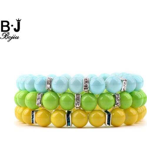 BOJIU Cute Glass Beads Bracelets For Women Crystal Rondelle Yellow Blue Green Beads Bracelet Femme Jewelry Lady Best Gift BC231