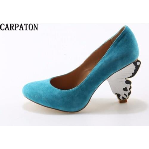 Women newest fashion blue red rose green purple high heel shoes 2019 strange heels round toe slip-on ladies solid party shoes