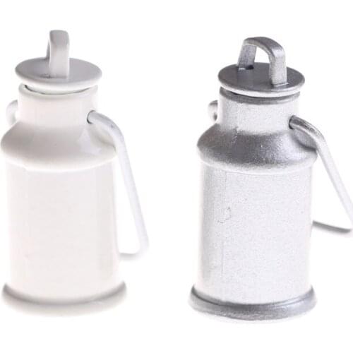 1pc Fashion Doll House Miniature Milk Jars Barrel With Lids Kitchen Milk Can Bucket Doll House Mini Toys