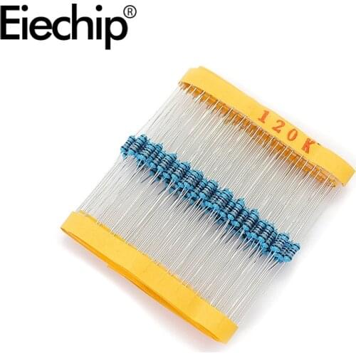 100pcs/lot 1/4W 1% Metal film resistor 0.25W resistance 120K ohm Throught Hole