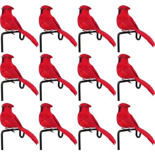12 Pcs Simulation Feathers Birds Clip On Christmas Tree Ornament Garden Decorations