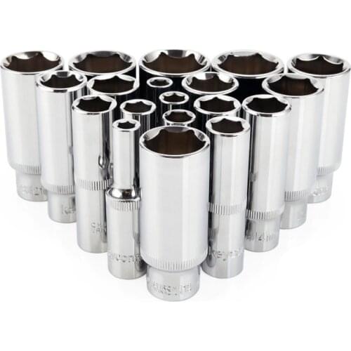 3/8 inch Hex Deep Socket Wrench 6-23mm Deep Socke 6 Point Socket Set Adapter for Ratchet Wrench Auto Repair Hand Tool