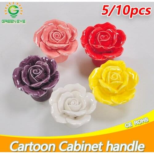 5/10Pcs Rose Ceramic Cabinet Knobs Cartoon Children Room Moon Star Wardrobe Handle Garden Door Handle Cabinet Handles for Kids