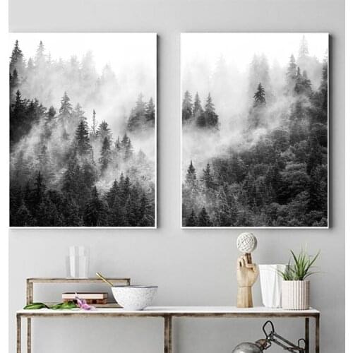DIY Full Drill Diamond Painting Black And White Tree Forest Diamond Mosaic Foggy Forest Landscape Embroidery Cross Stitch Decor