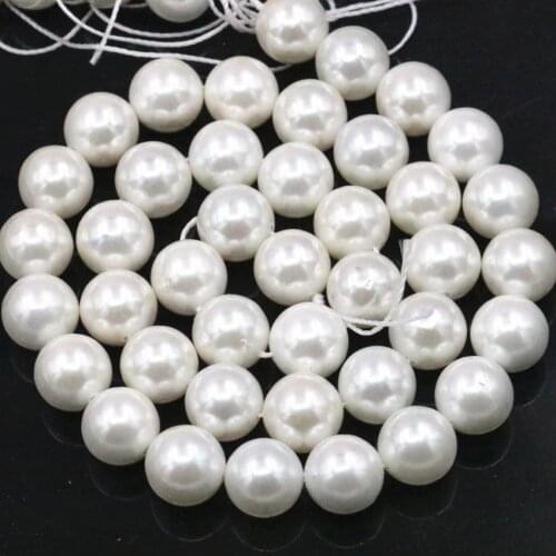 White Sea Shell Pearl Loose Beads for Jewelry Making Round Shells 8mm 10mm Finding DIY Necklace Bracelet Finding 15inch A495