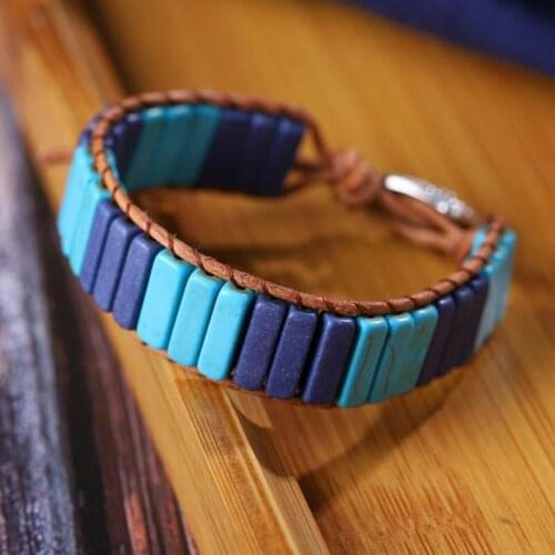 Bohemian Bracelet Men Tube Shape Natural Stone Single Leather Rope Wrap Bracelet Women Beads Friendship Bracelet Dropshipping