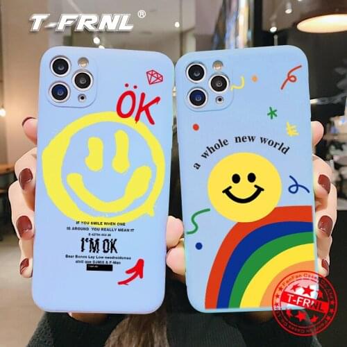 For iPhone 12 Mini 11 Pro XS Max XR X 7 8 Plus purple Soft Airbag TPU Cover Coque Cartoon Lucky Smiley Straight Edge Phone Case