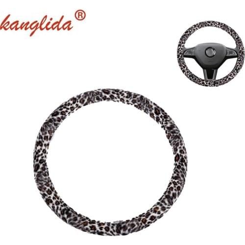 KANGLIDA Fashion Car Steering Wheel Cover Volant Universal Soft Warm Plush Leopardon the Steering-wheel Interior accessories