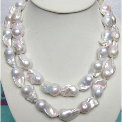 Long 36" 12-20mm Real Natural White South Sea Classic Baroque Pearl Necklaces