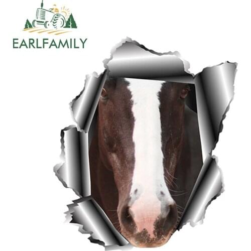 EARLFAMILY 13cm x 11.2cm Pet Horse Car Sticker Torn Metal Vinyl Decal Reflective Sticker Funny Animal Car Styling Accessories